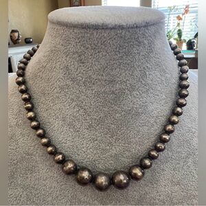 ❤️ 16” Old Sterling Silver Graduated 8 to 16mm Beads Pearls Necklace 14.7gm